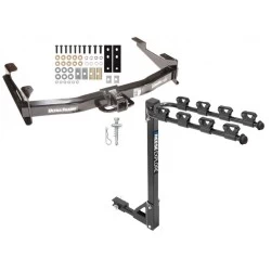 Trailer Tow Hitch w/ 4 Bike Rack For 01-10 Chevy Silverado GMC Sierra 2500 3500 HD 2007 Classic, 6-1/2 & 8 Foot Bed tilt away adult or child arms fold down carrier