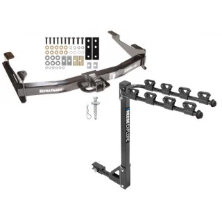 Trailer Tow Hitch w/ 4 Bike Rack For 01-10 Chevy Silverado GMC Sierra 2500 3500 HD 2007 Classic, 6-1/2 & 8 Foot Bed tilt away adult or child arms fold down carrier