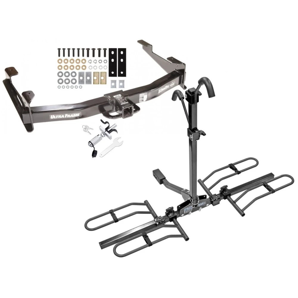 Trailer Hitch For 01-10 Chevy Silverado GMC Sierra 2500 3500 HD 2007 Classic, 6-1/2 & 8 Foot Bed Platform Style 2 Bike Rack w/ Anti Rattle Hitch Lock