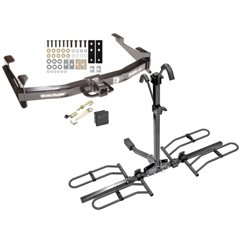 Trailer Hitch For 01-10 Chevy Silverado GMC Sierra 2500 3500 HD 2007 Classic, 6-1/2 & 8 Foot Bed Platform Style 2 Bike Rack Hitch Lock and Cover