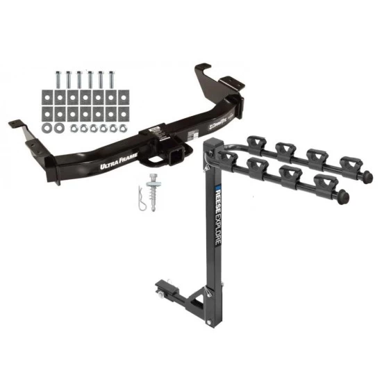 Trailer Tow Hitch w/ 4 Bike Rack For 00-14 Ford Econoline Van Except Shuttle Bus tilt away adult or child arms fold down carrier