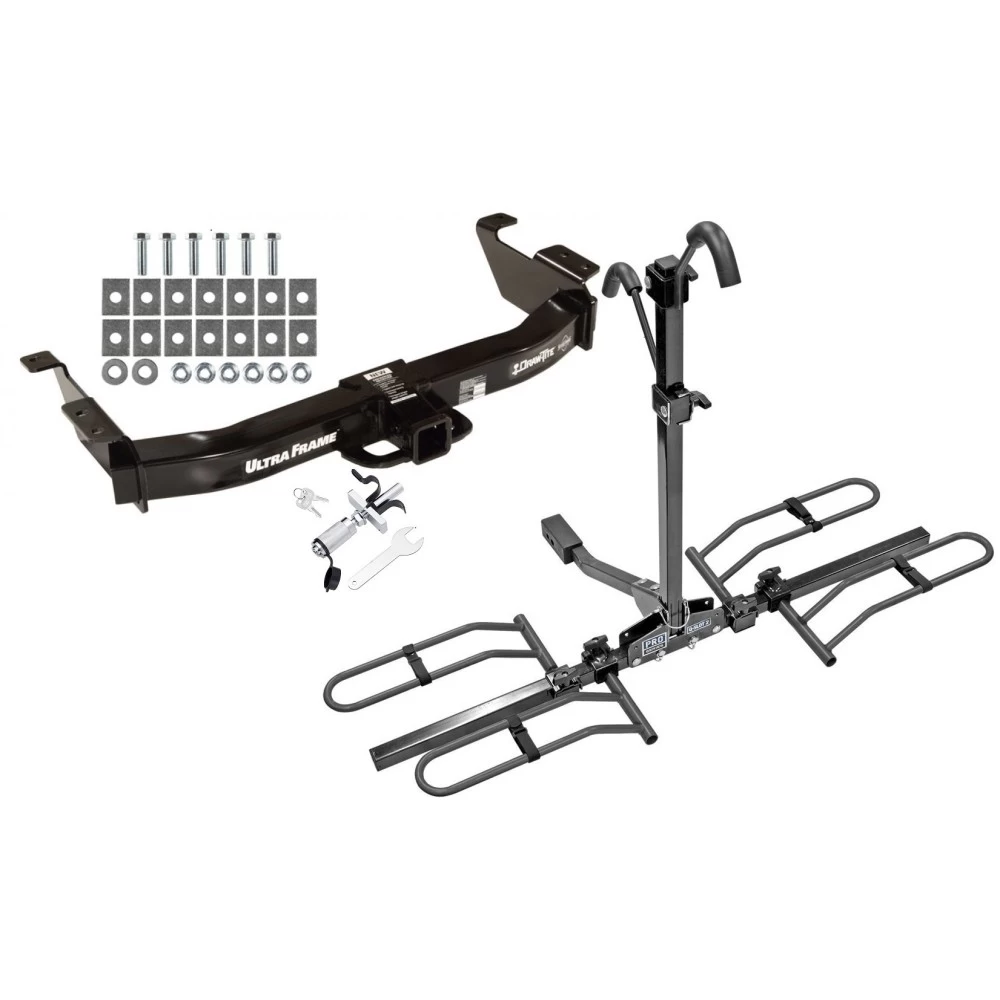 Trailer Tow Hitch For 00-14 Ford Econoline Van Except Shuttle Bus Platform Style 2 Bike Rack w/ Anti Rattle Hitch Lock