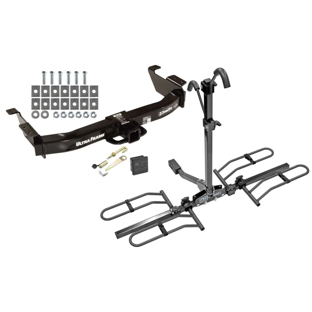 Trailer Tow Hitch For 00-14 Ford E-150 E-250 E-350 Econoline Platform Style 2 Bike Rack Hitch Lock and Cover
