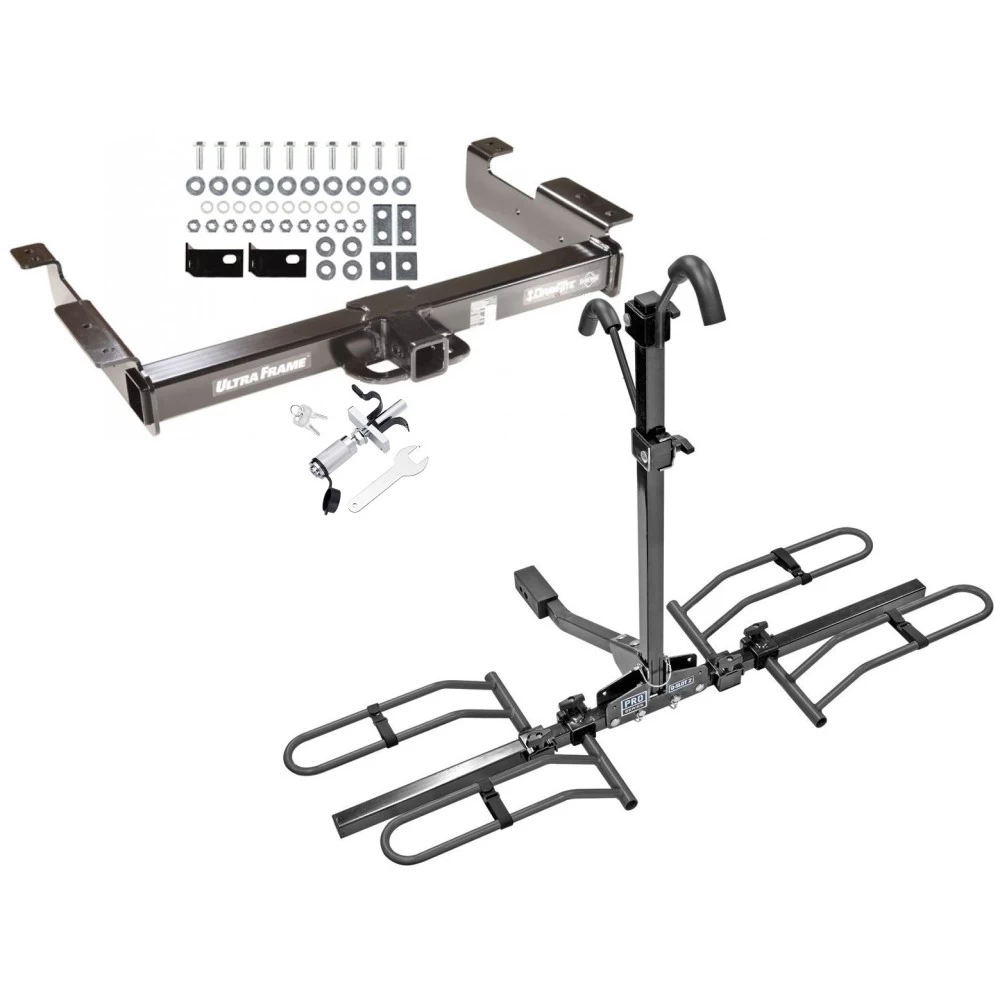 Trailer Tow Hitch For 96-27 Chevy Express GMC Savana Van Except Cutaway Models Platform Style 2 Bike Rack w/ Anti Rattle Hitch Lock