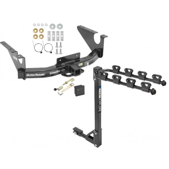 Trailer Tow Hitch w/ 4 Bike Rack For 09-18 Dodge Ram 1500 19-24 Classic Except OEM Hitch tilt away adult or child arms fold down carrier w/ Lock and Cover