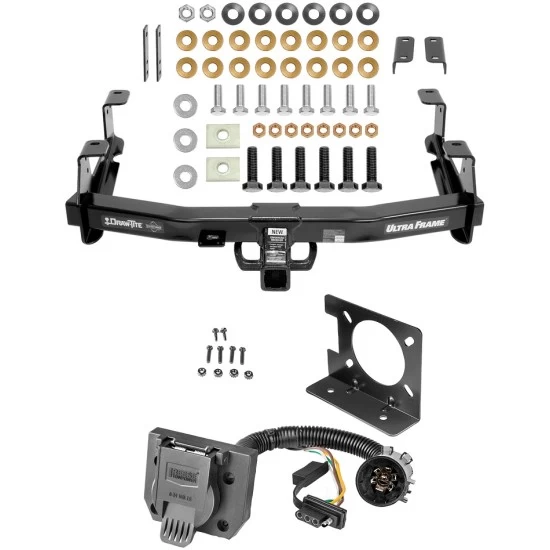 Class 5 Trailer Hitch w/ Wiring Kit For 15-19 Chevrolet Silverado GMC Sierra 2500 HD 3500 HD 6-1/2 Foot Bed 7-Way Pin Blade RV 4-Flat Plug Harness Light w/ Bracket