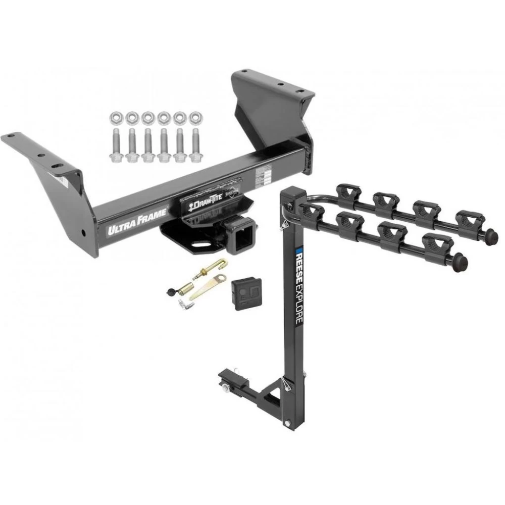 Trailer Tow Hitch w/ 4 Bike Rack For 13-24 Ram 4500 5500 All 3500 Cab & Chassis tilt away adult or child arms fold down carrier w/ Lock and Cover