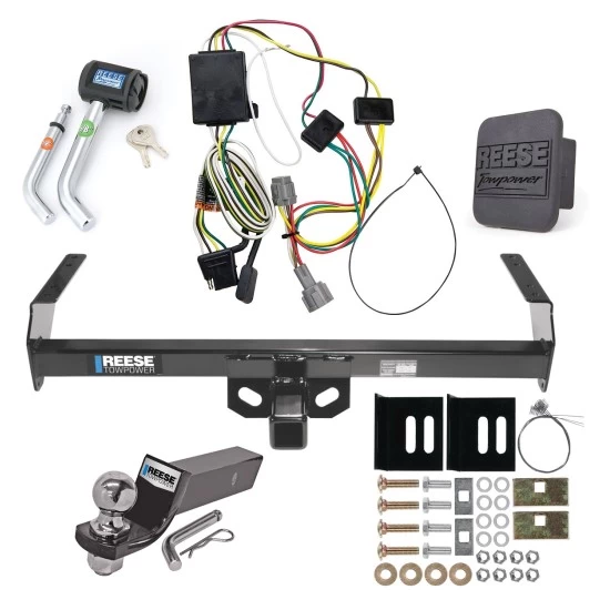 Custom Fit Trailer Hitch Wiring Harness (Plug & Play) 2" Drop Ball-Mount w/ Pin/Clip 2" Chrome Ball Security Lock Pin Rubber Hitch Plug Cover Installation Hardware Installation Instructions 44148 74219 21536 7054430 7000600 Reese Trailer To Reese Trailer Tow Hitch For 98-04 Nissan Frontier Deluxe Package Wiring 2" Ball and Lock