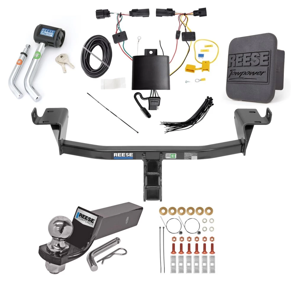 Custom Fit Trailer Hitch Wiring Harness (Plug & Play) 2" Drop Ball-Mount w/ Pin/Clip 2" Chrome Ball Security Lock Pin Rubber Hitch Plug Cover Installation Hardware Installation Instructions 44765 89501 21536 7054430 7000600 Reese Trailer Tow Reese Trailer Tow Hitch For 19-23 Jeep Cherokee Deluxe Package Wiring 2" Ball and Lock