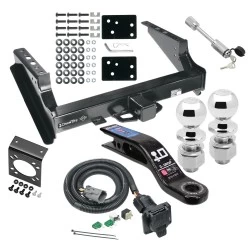 Class 5 Trailer Tow Hitch For 99-16 Ford F-250 F-350 F-450 Super Duty Standard Bed & Bumper w/ 7-Way Wiring 2-5/16" and 2" Ball 10" Long 3" Drop Draw Bar and Towing Lock and Bracket