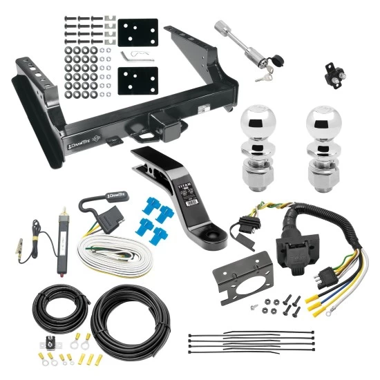 Class 5 Trailer Tow Hitch For 99-16 Ford F-250 F-350 F-450 Super Duty Standard Bed & Bumper w/ 7-Way Wiring 2-5/16" and 2" Ball 10" Long 5" Drop Draw Bar and Towing Lock