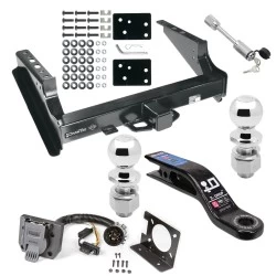 Class 5 Trailer Tow Hitch For 99-16 Ford F-250 F-350 F-450 Super Duty Standard Bed & Bumper w/ 7-Way Wiring 2-5/16" and 2" Ball 10" Long 3" Drop Draw Bar and Towing Lock