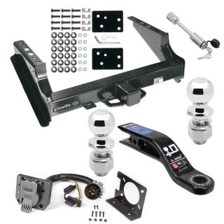 Class 5 Trailer Tow Hitch For 99-16 Ford F-250 F-350 F-450 Super Duty Standard Bed & Bumper w/ 7-Way Wiring 2-5/16" and 2" Ball 10" Long 3" Drop Draw Bar and Towing Lock