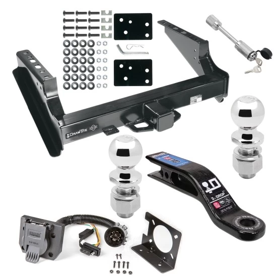 Class 5 Trailer Tow Hitch For 99-16 Ford F-250 F-350 F-450 Super Duty Standard Bed & Bumper w/ 7-Way Wiring 2-5/16" and 2" Ball 10" Long 3" Drop Draw Bar and Towing Lock