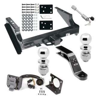 Class 5 Trailer Tow Hitch For 99-16 Ford F-250 F-350 F-450 Super Duty Standard Bed & Bumper w/ 7-Way Wiring 2-5/16" and 2" Ball 10" Long 5" Drop Draw Bar and Towing Lock