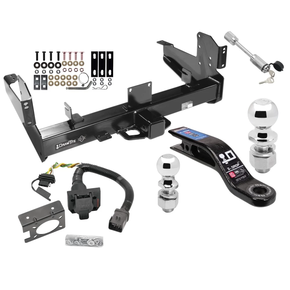 Class 5 Trailer Hitch w/ 7-Way Wiring Harness Kit For 03-09 Dodge Ram 2500 3500 w/ Factory Hitch w/ Tow Prep PKG 2-5/16" and 2" Ball 10" Long 3" Drop Draw Bar and Towing Lock