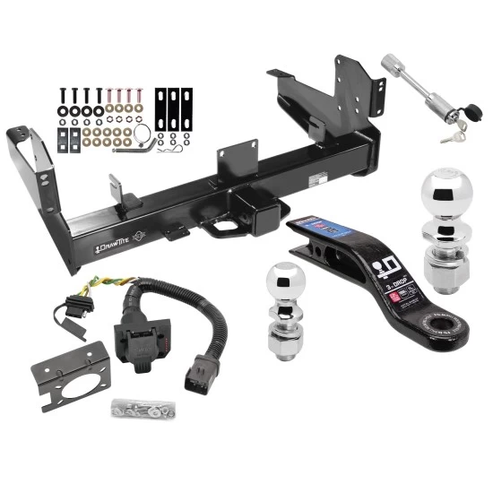 Class 5 Trailer Hitch w/ 7-Way Wiring Harness Kit For 03-09 Dodge Ram 2500 3500 w/ Factory Hitch w/ Tow Prep PKG 2-5/16" and 2" Ball 10" Long 3" Drop Draw Bar and Towing Lock