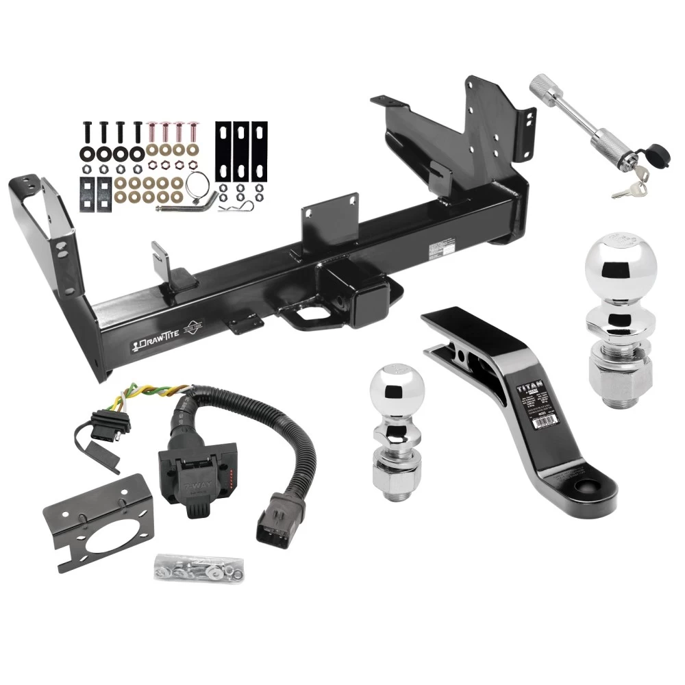 Class 5 Trailer Hitch w/ 7-Way Wiring Harness Kit For 03-09 Dodge Ram 2500 3500 w/ Factory Hitch w/ Tow Prep PKG 2-5/16" and 2" Ball 10" Long 5" Drop Draw Bar and Towing Lock