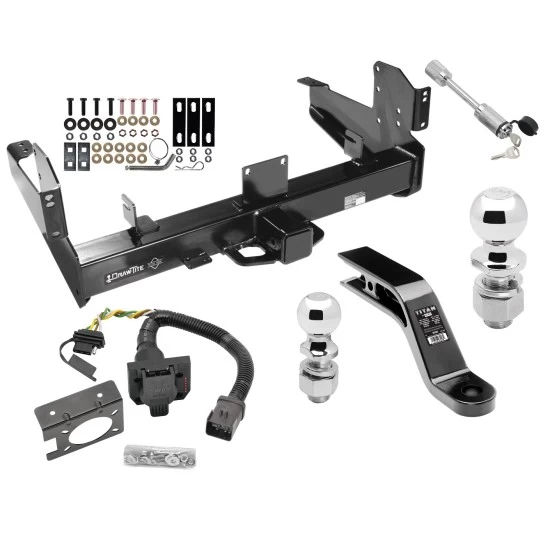 Class 5 Trailer Hitch w/ 7-Way Wiring Harness Kit For 03-09 Dodge Ram 2500 3500 w/ Factory Hitch w/ Tow Prep PKG 2-5/16" and 2" Ball 10" Long 5" Drop Draw Bar and Towing Lock