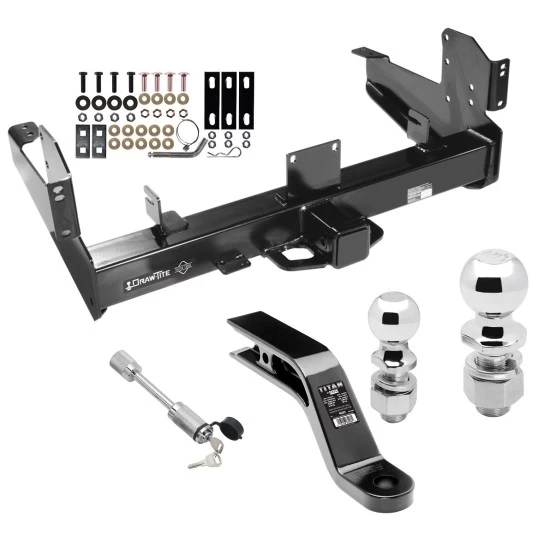 Class 5 Trailer Tow Hitch For 03-25 Dodge Ram 2500 3500 Except Cab & Chassis w/ 2-5/16" and 2" Ball 10" Long 5" Drop Draw Bar and Towing Lock