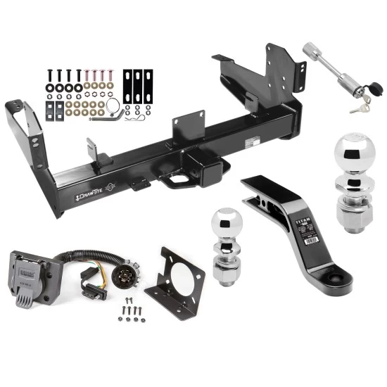 Class 5 Trailer Tow Hitch For 03-24 Dodge RAM 2500 3500 w/ 7-Way Wiring 2-5/16" and 2" Ball 10" Long 5" Drop Draw Bar and Towing Lock