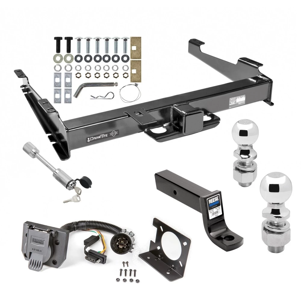 Class 5 Trailer Tow Hitch For 00-06 Chevy Suburban 00-06 GMC Yukon XL 2500 w/ 7-Way Wiring 2-5/16" and 2" Balls 5" Drop Mount and Towing Lock