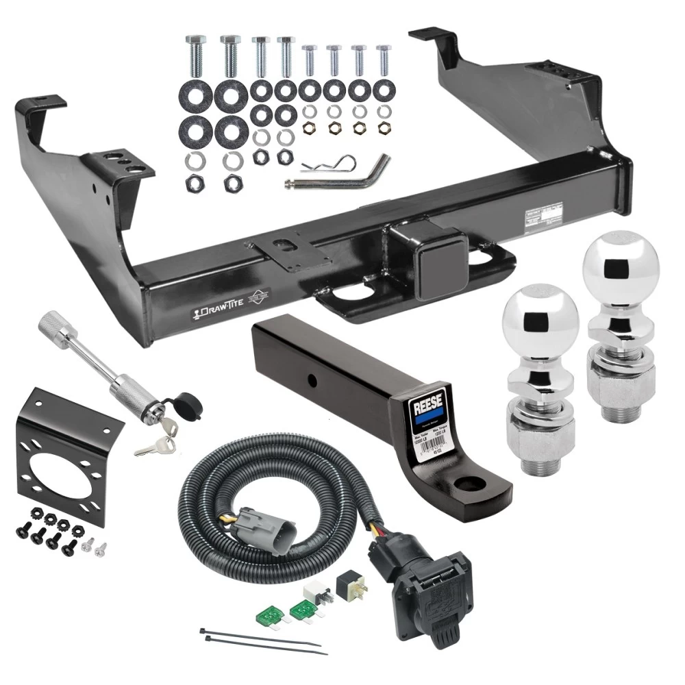 Class 5 Trailer Tow Hitch For 99-25 Ford F-350 F-450 F-550 Super Duty w/ 7-Way Wiring 2-5/16" and 2" Balls 3" Drop Mount and Towing Lock and Bracket For Models w/ Factory 4-Flat