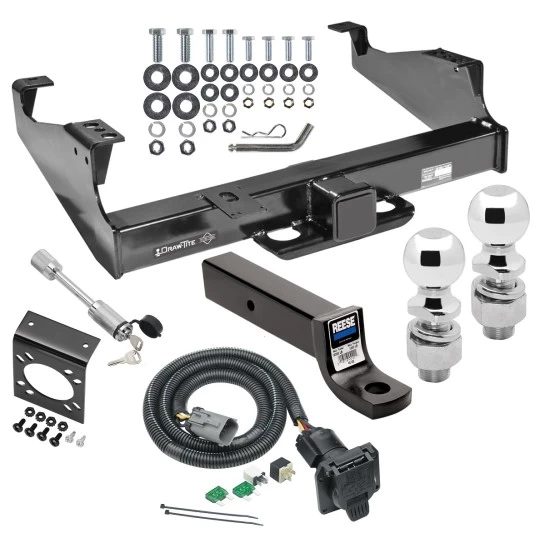 Class 5 Trailer Tow Hitch For 99-25 Ford F-350 F-450 F-550 Super Duty w/ 7-Way Wiring 2-5/16" and 2" Balls 3" Drop Mount and Towing Lock and Bracket For Models w/ Factory 4-Flat