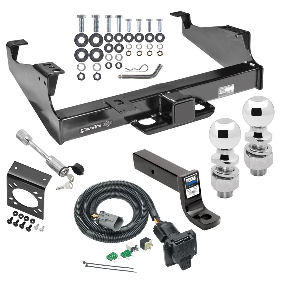 Class 5 Trailer Tow Hitch For 99-25 Ford F-350 F-450 F-550 Super Duty w/ 7-Way Wiring 2-5/16" and 2" Balls 5" Drop Mount and Towing Lock and Bracket For Models w/ Factory 4-Flat