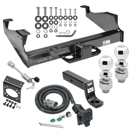 Class 5 Trailer Tow Hitch For 99-25 Ford F-350 F-450 F-550 Super Duty w/ 7-Way Wiring 2-5/16" and 2" Balls 5" Drop Mount and Towing Lock and Bracket For Models w/ Factory 4-Flat