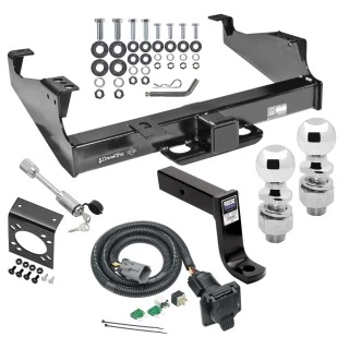 Class 5 Trailer Tow Hitch For 99-25 Ford F-350 F-450 F-550 Super Duty w/ 7-Way Wiring 2-5/16" and 2" Balls 7-3/4" Drop Mount and Towing Lock and Bracket For Models w/ Factory 4-Flat