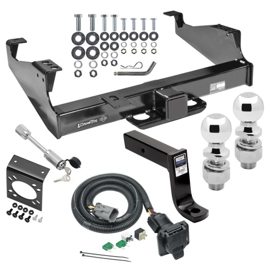 Class 5 Trailer Tow Hitch For 99-25 Ford F-350 F-450 F-550 Super Duty w/ 7-Way Wiring 2-5/16" and 2" Balls 7-3/4" Drop Mount and Towing Lock and Bracket For Models w/ Factory 4-Flat