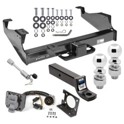 Class 5 Trailer Tow Hitch For 02-17 F-350 F-450 F-550 Super Duty Cab & Chassis w/ 7-Way Wiring 2-5/16" and 2" Balls 3" Drop Mount and Towing Lock