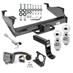 Class 5 Trailer Tow Hitch For 02-17 F-350 F-450 F-550 Super Duty Cab & Chassis w/ 7-Way Wiring 2-5/16" and 2" Balls 7-3/4" Drop Mount and Towing Lock