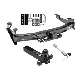 Class 5 Trailer Tow Hitch For 01-10 Chevy Silverado GMC Sierra 2500 3500 HD 2007 Classic, 6-1/2 & 8 Foot Bed w/ 1-7/8" 2" 2-5/16" Tri-Tow-Ball Mount and Towing Lock
