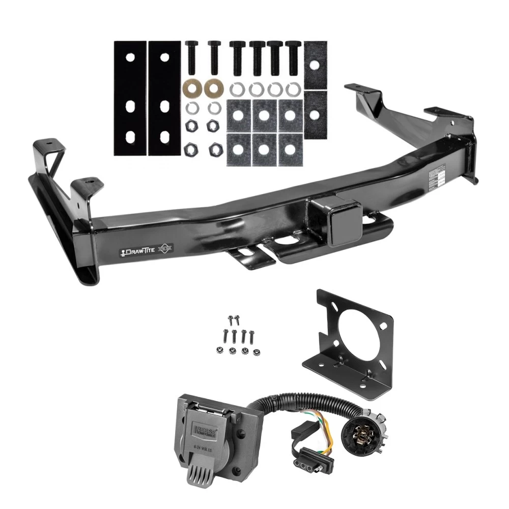 Class 5 2-1/2" Trailer Hitch w/ Wiring Kit For 01-10 Chevy Silverado GMC Sierra 2500 HD 3500 HD 07-07 Classic 7-Way Pin Blade RV 4-Flat Plug Harness Light w/ Bracket