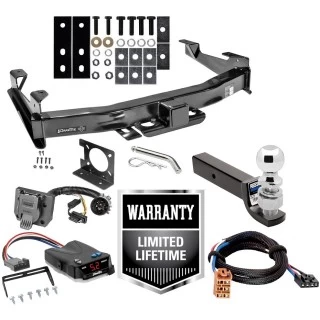 Custom Fit Trailer Hitch Class 5 Wiring Harness (Plug & Play) Proportional Brake Control For 1-4 Axles Plug & Play Brake Control Wiring Adapter Class 5 3" Drop Ball-Mount w/ Pin/Clip 2-5/16" Chrome Ball Installation Hardware Installation Class 5 Trailer Hitch w/ Brake Control For 03-07 Chevy Silverado GMC Sierra 2500 HD 3500 w/ Plug Play Wiring 2- 5/16" Ball 3" Drop Mount 7-Way Pin Blade RV Controller