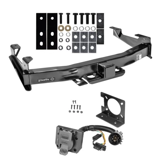Class 5 2-1/2" Trailer Hitch w/ Wiring Kit For 01-10 Chevy Silverado GMC Sierra 2500 HD 3500 HD 07-07 Classic 7-Way Pin Blade RV 4-Flat Plug Harness Light w/ Bracket