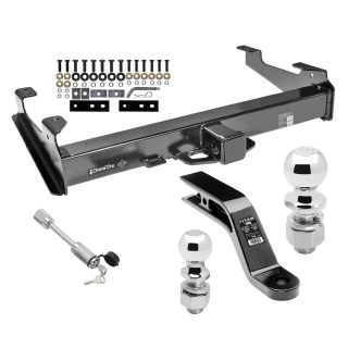 Class 5 Trailer Tow Hitch For 01-10 Chevy Silverado GMC Sierra 2500 3500 HD 2007 Classic, 8 Ft Bed w/ 2-5/16" and 2" Ball 10" Long 5" Drop Draw Bar and Towing Lock