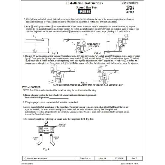 49911 Reese Integrated Sway Control Weight Distribution Hitch Kit 6000 lbs. Capacity Shank Included Reese 6,000 Lbs Trailer Weight Distribution Hitch Kit w/ Head, Deep Drop Shank, 2-5/16" Ball, Spring Bars, Control Brackets and Lift-Assist Bar, Hardware - Reduce Sway on Travel Trailer