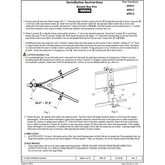 49911 Reese Integrated Sway Control Weight Distribution Hitch Kit 6000 lbs. Capacity Shank Included Reese 6,000 Lbs Trailer Weight Distribution Hitch Kit w/ Head, Deep Drop Shank, 2-5/16" Ball, Spring Bars, Control Brackets and Lift-Assist Bar, Hardware - Reduce Sway on Travel Trailer