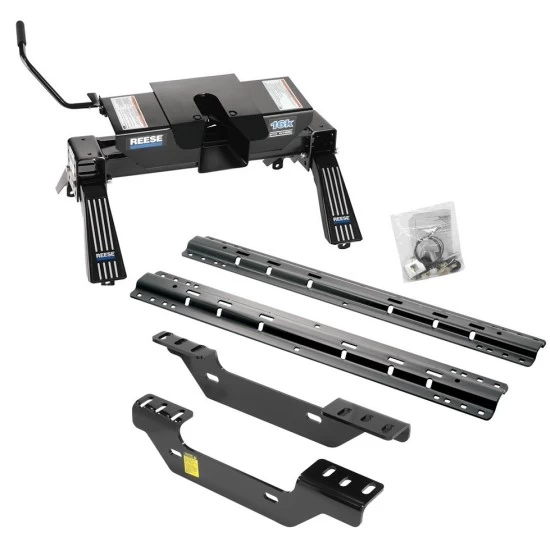 Reese Quick Install Rail Kit and 16K Dual Jaw 5th Wheel Hitch For 2011-2019 Chevy Silverado GMC Sierra 2500 HD 3500 HD Custom Fit No Drill Base Rails For 5th Wheel and Trailer Fifth