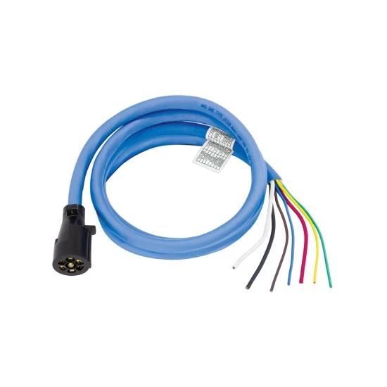 54006-059 Bargman Trailer Wiring Connector 7-Way Trailer End 10 ft. Length Wire 7-Way RV Round Tow Plug Harness Molded Trailer End w/10 ft Cable, Heavy Duty Cold Weather Insulated Blue Silicon - RV Clocking