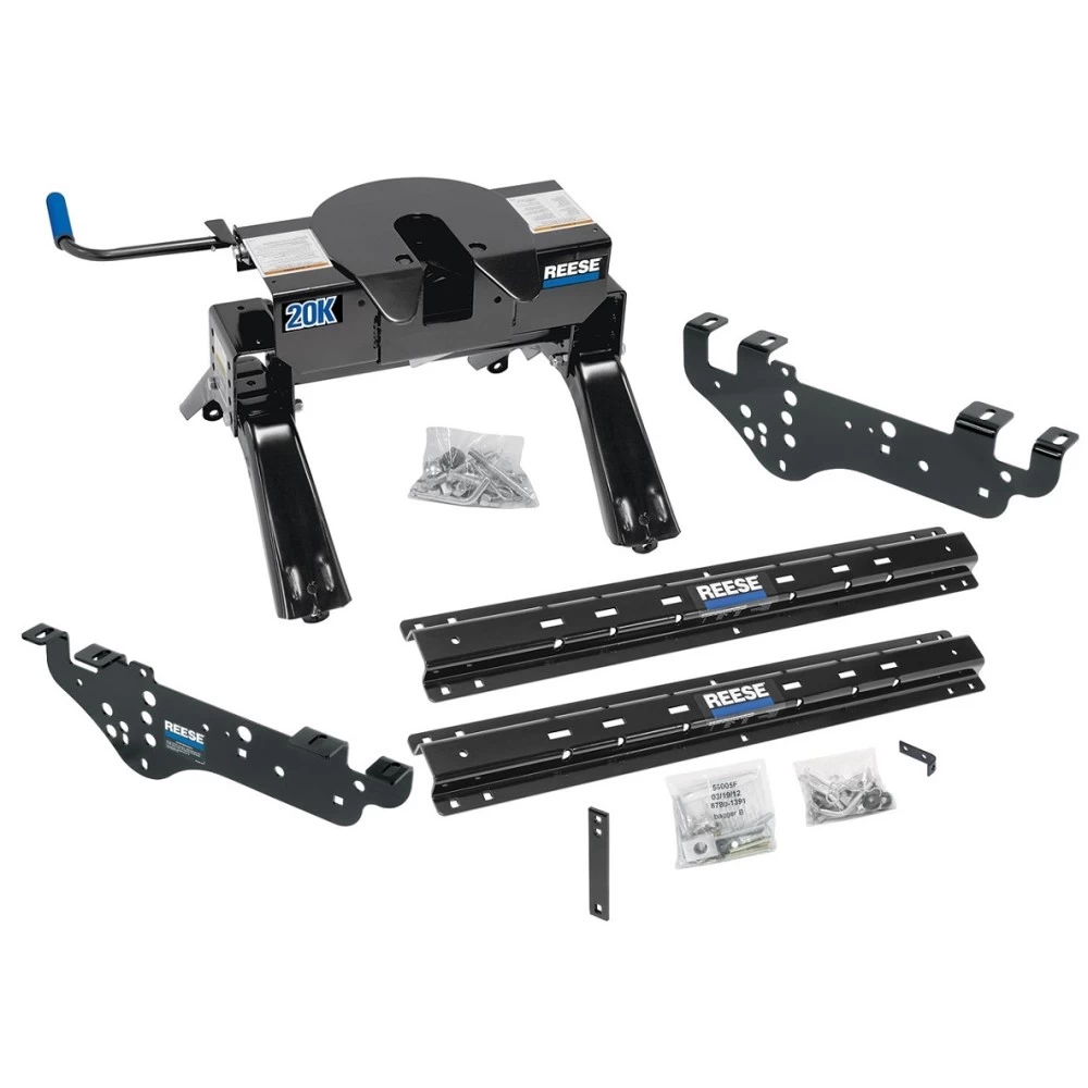 Reese Outboard Quick Install Rail Kit and 20K 5th Wheel Hitch For 99-10 Ford F250 F350 F450 Custom Fit No Drill Base Rails For 5th Wheel and Trailer Fifth
