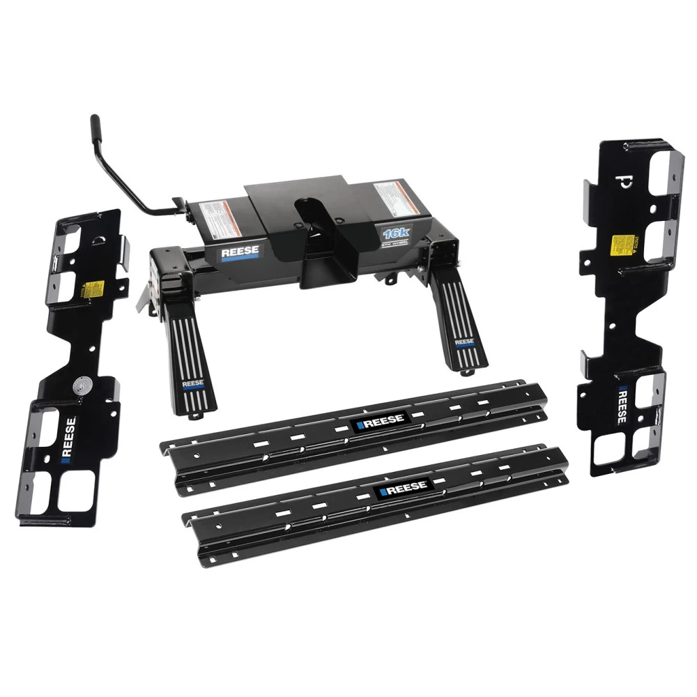 Reese Outboard Quick Install Rail Kit and 16K Dual Jaw 5th Wheel Hitch For 19-23 Silverado 1500 New Body Custom Fit No Drill Base Rails For 5th Wheel and Trailer Fifth