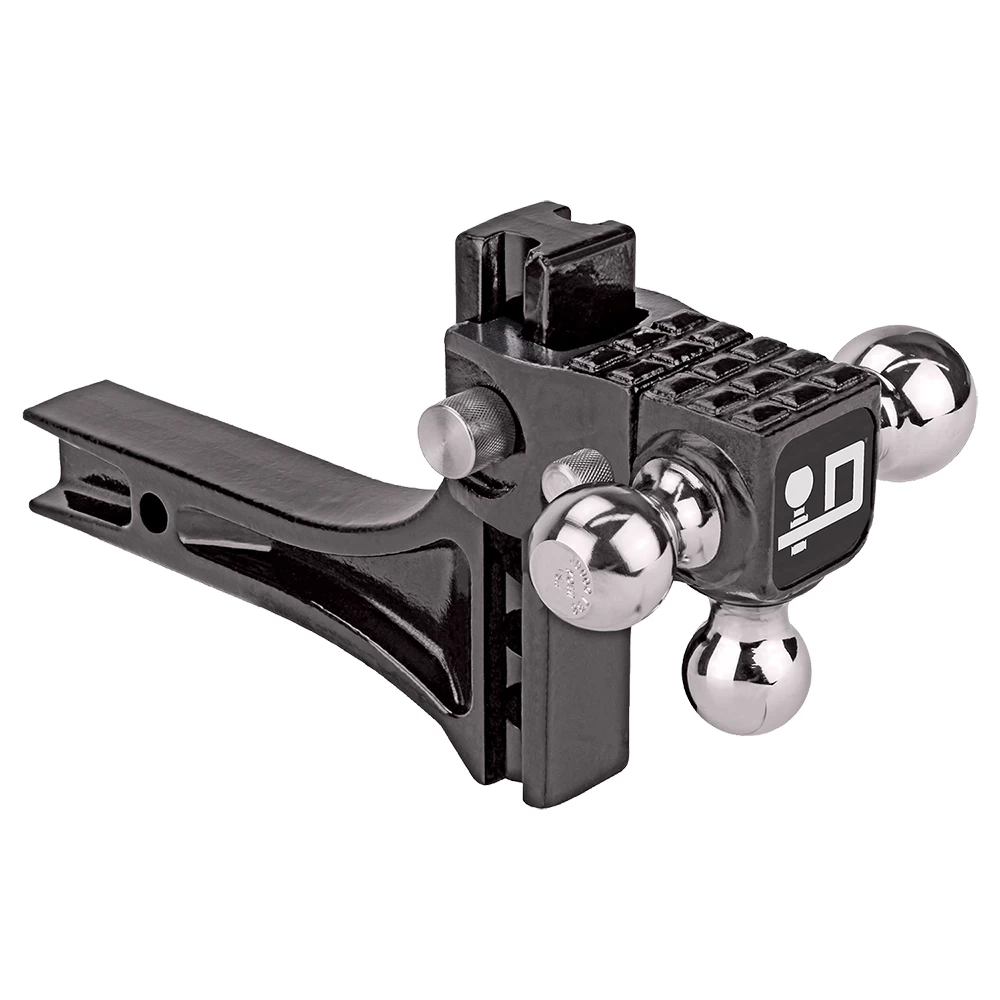 63070 Draw-Tite Adjustable Trailer Hitch Ball Mount 14000 lbs. Capacity Heavy Duty Fits 2 inch Receiver 4-3/4 inch Drop Black Adjustable Tri Ball Triple 1-7/8", 2", & 2-5/16" Tow Balls Ball Mount Draw-Bar System w/Step 2" Sq. Shank