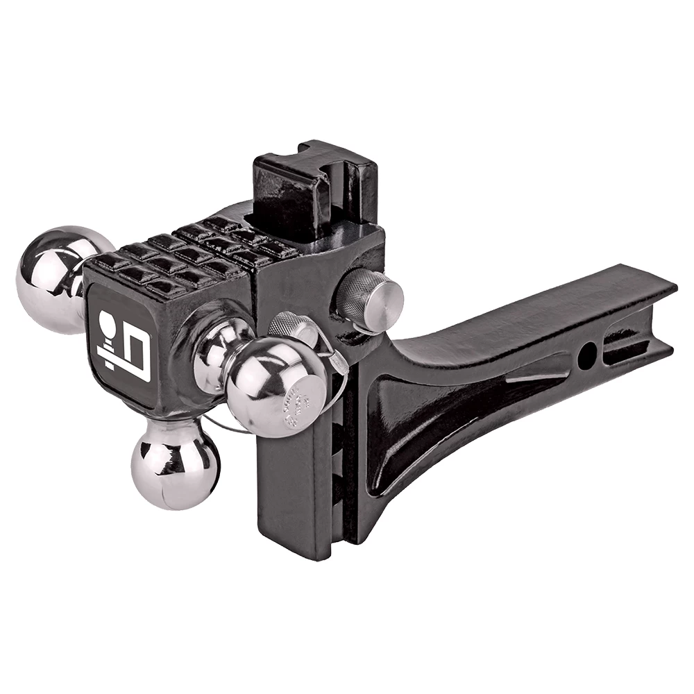63070 Draw-Tite Adjustable Trailer Hitch Ball Mount 14000 lbs. Capacity Heavy Duty Fits 2 inch Receiver 4-3/4 inch Drop Black Adjustable Tri Ball Triple 1-7/8", 2", & 2-5/16" Tow Balls Ball Mount Draw-Bar System w/Step 2" Sq. Shank