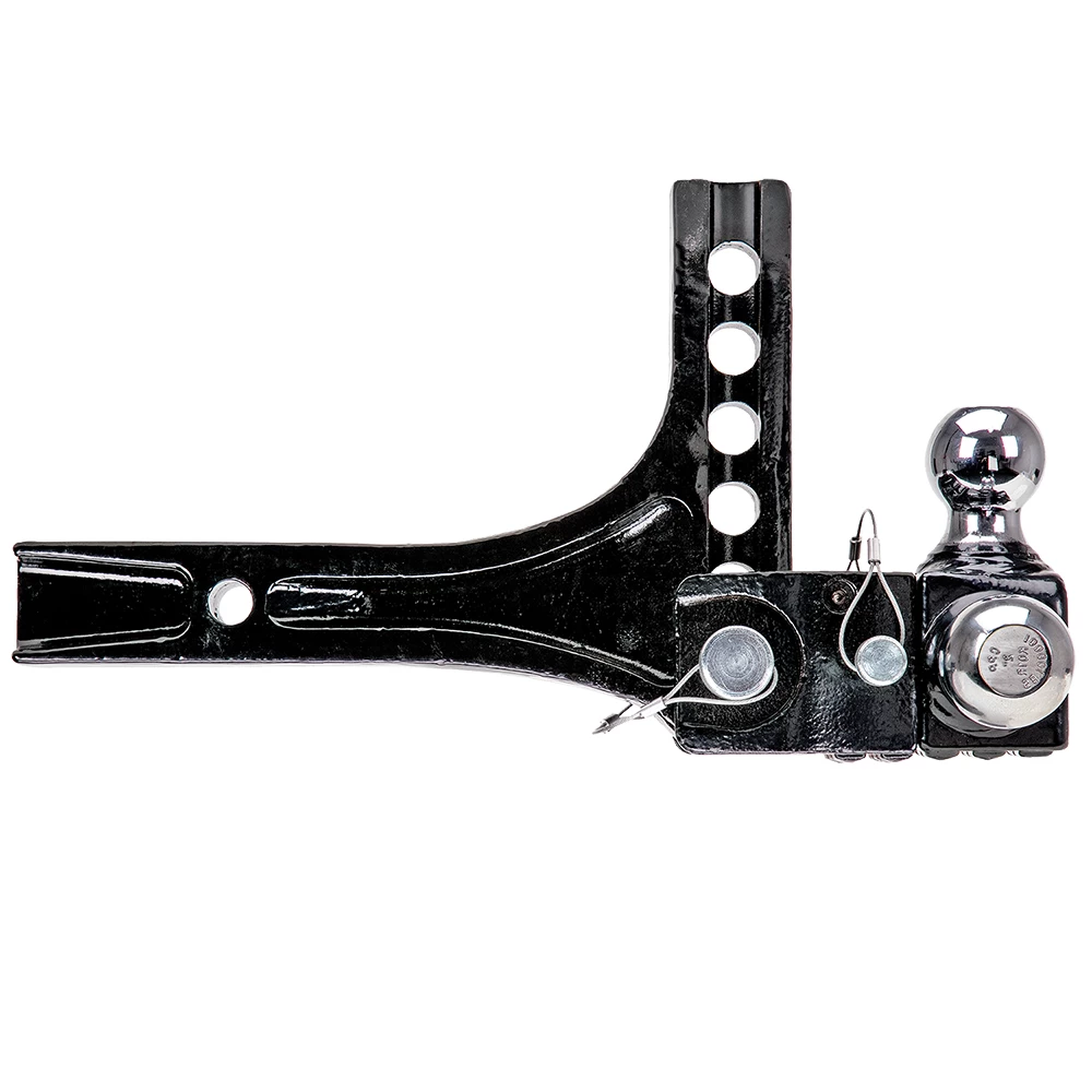 63070 Draw-Tite Adjustable Trailer Hitch Ball Mount 14000 lbs. Capacity Heavy Duty Fits 2 inch Receiver 4-3/4 inch Drop Black Adjustable Tri Ball Triple 1-7/8", 2", & 2-5/16" Tow Balls Ball Mount Draw-Bar System w/Step 2" Sq. Shank