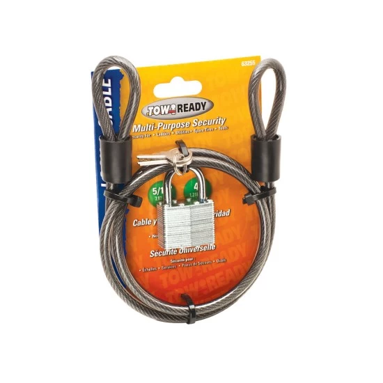 Tow Ready 4 Foot Cable Lock For Bike Wheels Snowboard Bindings Spare Tires Ladders Tools and others 8mm Braided Steel Cable
