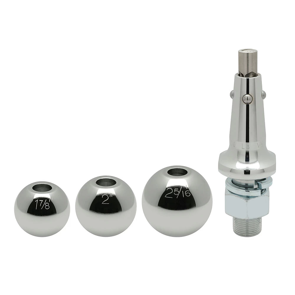 63803 Draw-Tite Interchangeable Trailer Hitch Ball 8000 lbs. Capacity Chrome Interchangeable Trailer Hitch Ball 1" Shank 1-7/8" 2" and 2-5/16" Balls 8000 lbs. Tow
